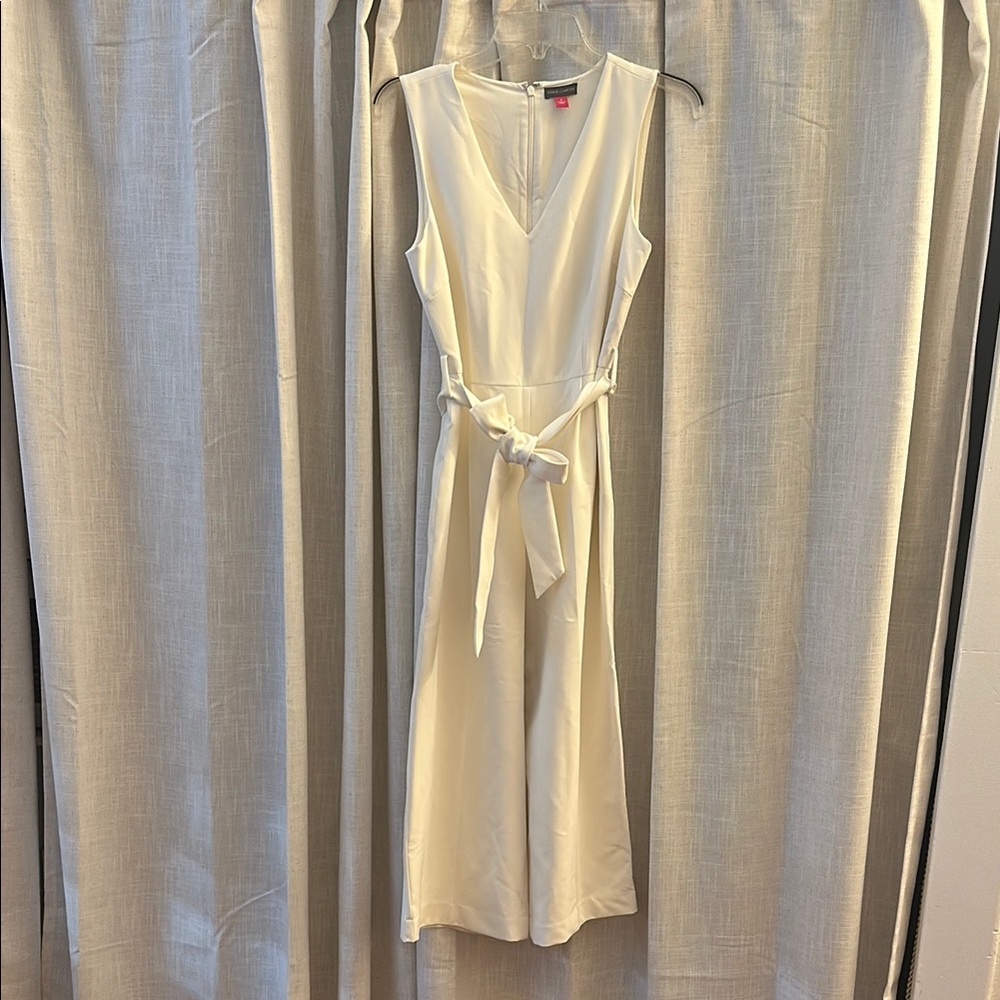 Vince Camuto Cream Cropped Jumpsuit with V-neck